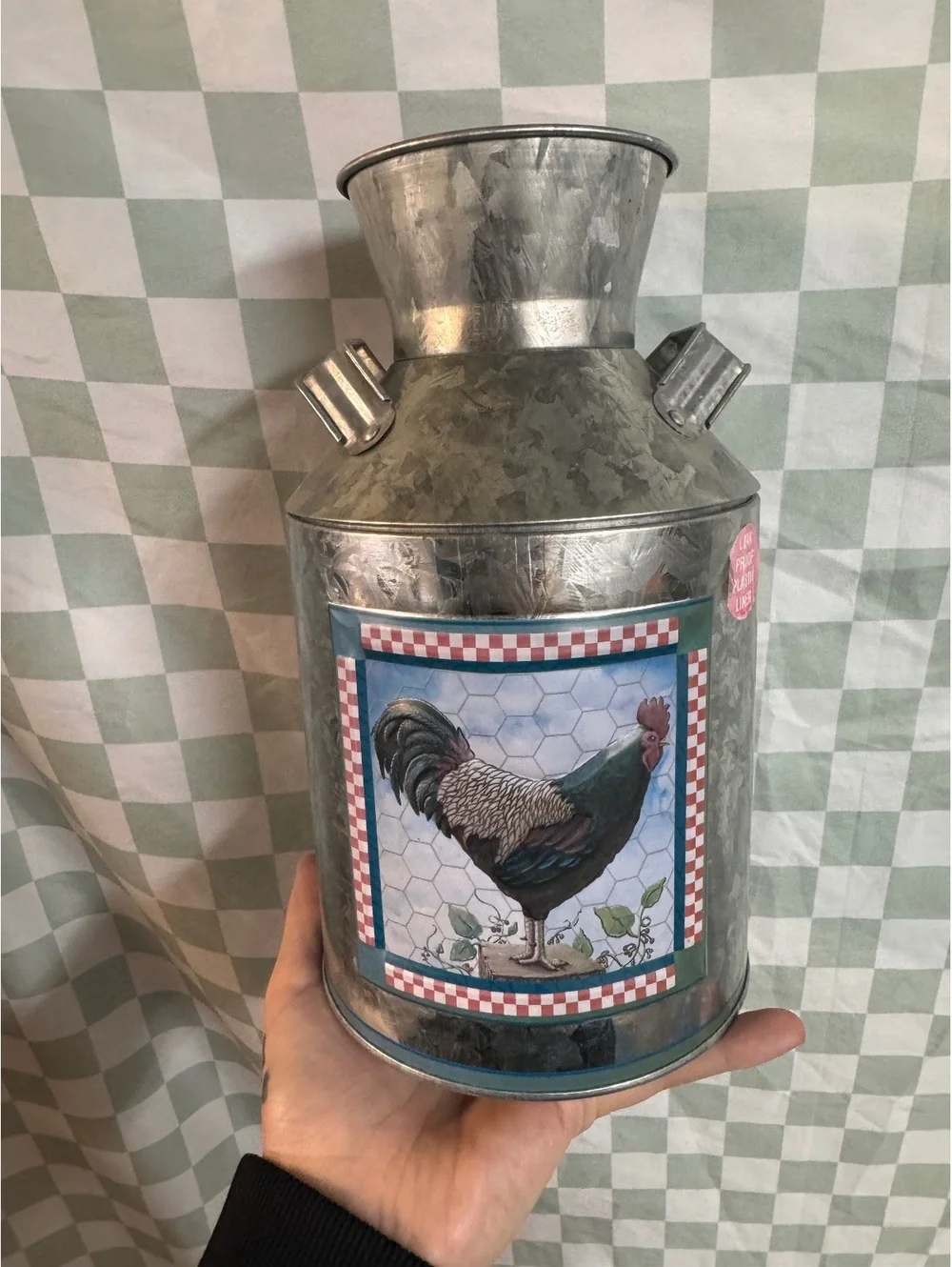 The Tin Box Company Rustic Metal Milk Can with Rooster Design